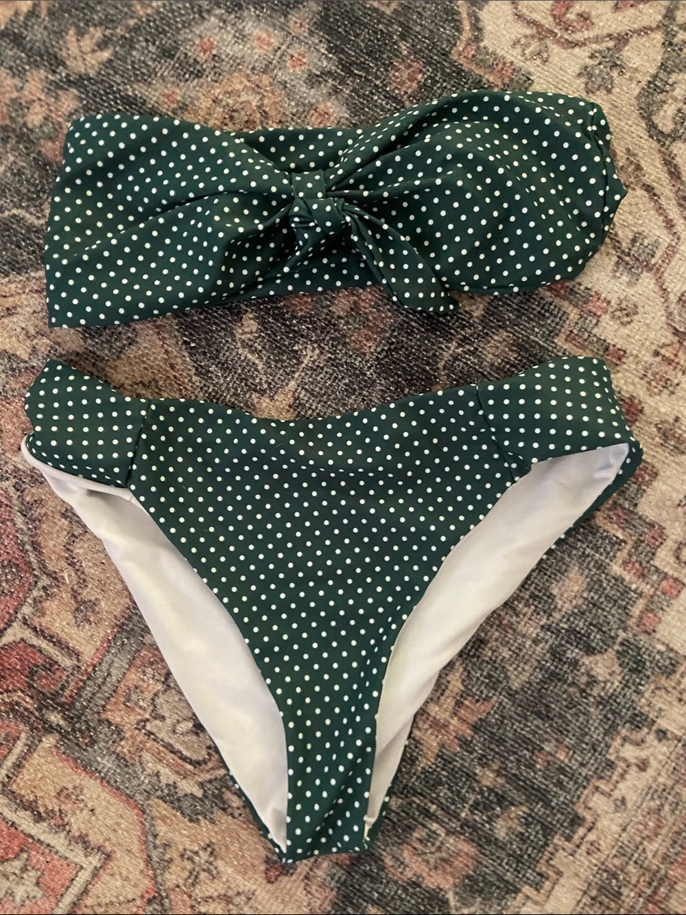 Zaful Dark Green Polka Dot Bandeau Bikini